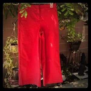 Red cropped flared pants.